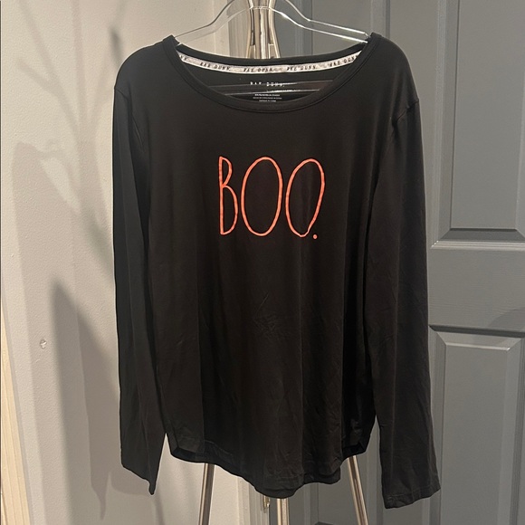 Rae Dunn Tops - Rae Dunn Black Top with Orange 'BOO'